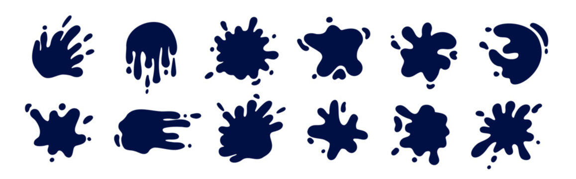 A collection of abstract splash shapes in solid black, ideal for creative design projects and backgrounds.