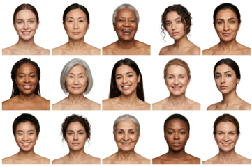 Diverse group of women representing various ages and ethnicities in a seamless portrait