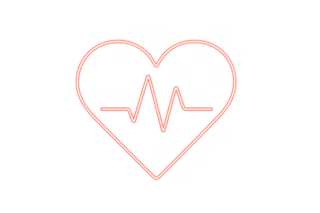 Red neon heart shape showing pulse line with transparent background