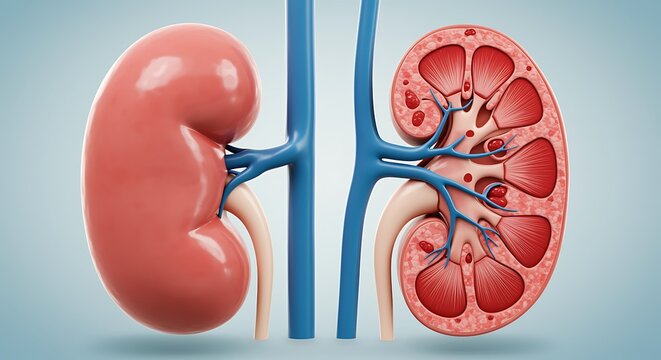 Human kidney anatomy and structure cross section detail illustration
