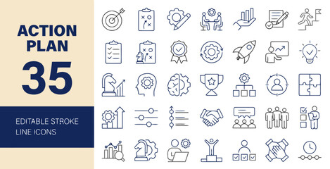 Action plan editable stroke line icons set for business strategy © AnishaNoor
