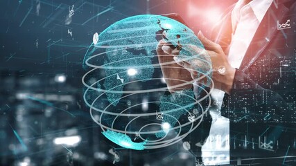 A modern businessman examines global market trends using advanced technology and data analytics, highlighting the importance of informed decision-making in business. Xenic - Powered by Adobe