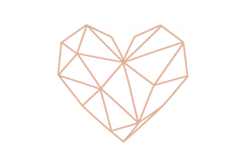 Rose gold geometric wireframe heart shape with transparent background