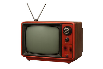 Retro red portable television with antennas, representing vintage entertainment and obsolete broadcasting technology