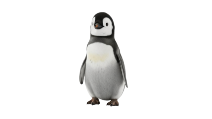 Cute Baby Emperor Penguin chick standing upright isolated PNG with Transparent Background