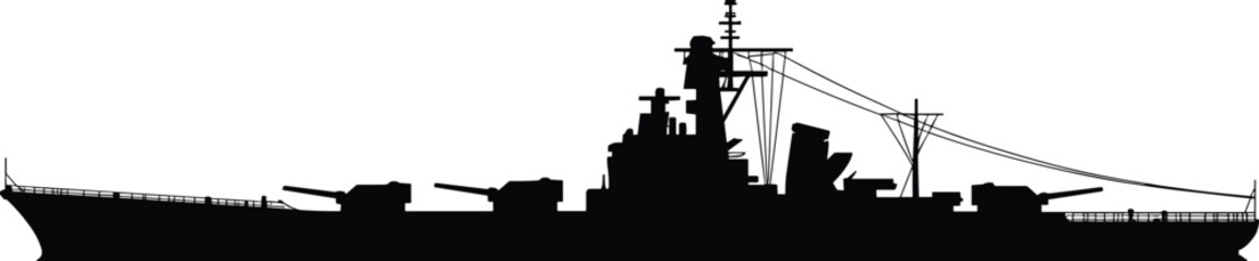 Black Battleship Silhouette Vector Isolated on White Background, Military Warship Icon, Navy Vessel Illustration, Destroyer Side View for Graphic Design © Ashik Creatives