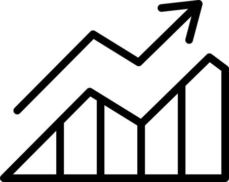 Growing bar graph icon with arrow going up. Financial success and profit growth symbol. Business development and progress chart. Market trend and data analysis vector illustration. Isolated vector