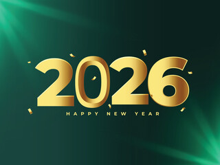 Happy new year 2026 Celebration. 3D Shiny gold realistic numbers isolated holiday greeting background.