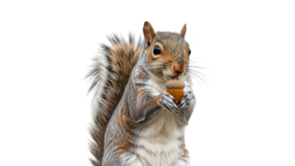 Cute Eastern Gray Squirrel holding an acorn isolated PNG with Transparent Background