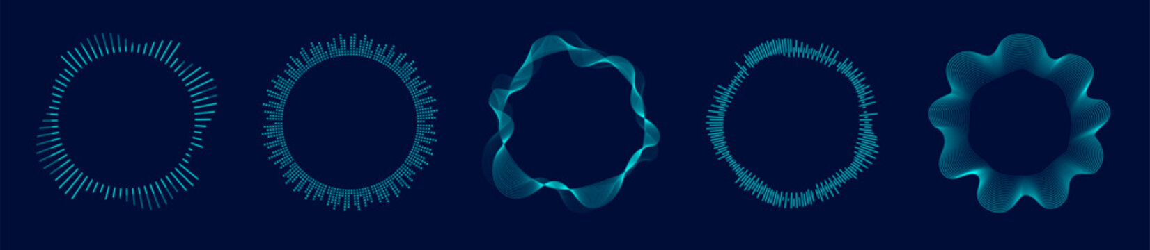 Dynamic techno-inspired circle designs perfect for audio visualizations and modern media projects.