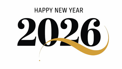 Happy New Year 2026 modern design featuring an elegant golden swirl. A festive and stylish graphic for future celebrations, greetings, and special annual occasions © dale