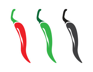 Chili Pepper Icon Set in Red, Green and Black Colors