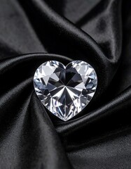 Sparkling heart-shaped diamond on black silk