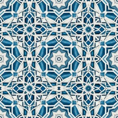 Fototapeta premium Blue Islamic Tilework Pattern: Seamless Arabesque Design with Floral Motifs, Cool Tones, High-Resolution Texture