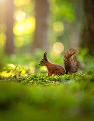 Fototapeta premium Squirrel in a sunlit forest