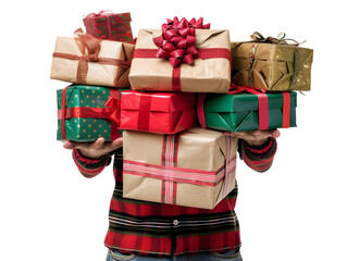 Person Holding Many Colorful Gift Boxes