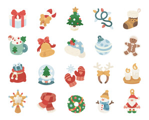 Naklejka premium Christmas set in scandinavian style showcasing charming seasonal decorations and traditional festive items inspired by warm winter celebrations crafted for joyful project needs