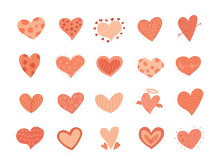 Heart valentine love set in scandinavian style with different decorative shapes romantic symbols festive object affection romance perfect for your creative designs projects