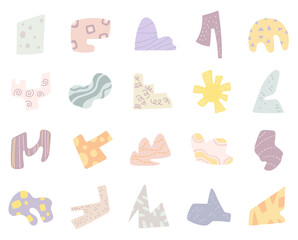 Abstract figure set in scandinavian style with various hand drawn forms suitable for illustration projects and handmade pattern designs for creative crafting purposes decorative elements