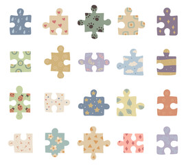Puzzle set in scandinavian style ornament leisure jigsaw pieces designed for children learning logic thinking through matching play activities objects