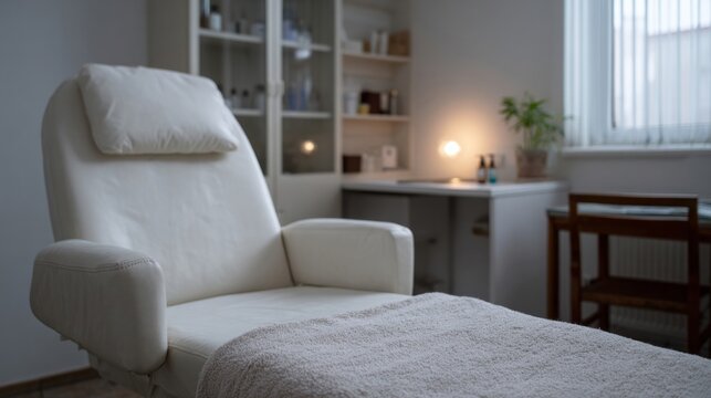 A tranquil spa chair invites serenity, embodying self-care rituals and Zen tranquility, perfect for Global Wellness Day relaxation - Powered by Adobe