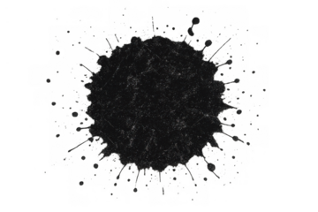 Black ink splattering creating a grunge abstract paint blot isolated on a transparent background for artistic designs