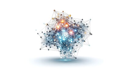 Abstract glowing network connections representing global data, artificial intelligence, and complex digital systems on a clean white background.
