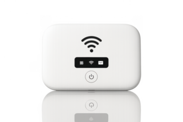 White mobile wi-fi hotspot router device on transparent background providing portable wireless internet connectivity