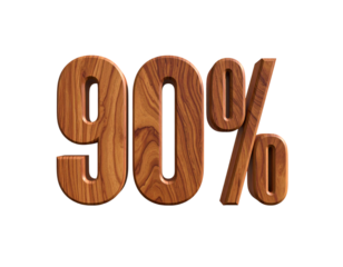 Polished Wooden 90 Percent Symbol with Visible Wood Grain Detail ninety percent percentage