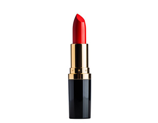 Red Lipstick in a Gold and Black Case on a Black Background makeup cosmetic