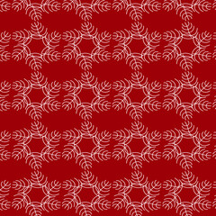 Pattern con cristalli di neve bianchi su sfondo rosso
