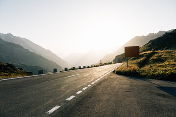 Scenic road through the Swiss Alps at Sustenpass, Berna, Switzerland, during sunset.