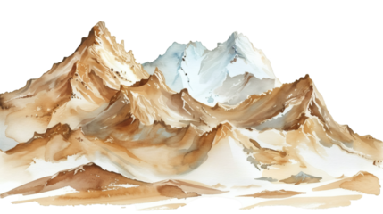 Mountains in the snow watercolor isolated on white background