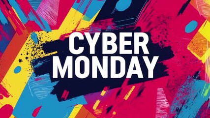 Holiday shopping season. Retail business promotion concept. Cyber Monday graphic design with abstract brush strokes and vibrant colors.