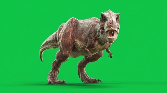 Vivid dinosaur illustration, a cartoon animal rendered against a green screen for seamless video compositing and dynamic animation projects