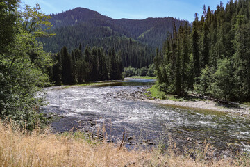 photo of beautiful North fork of the Clearwater River flowing through the mountain in Idaho