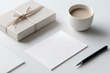 gift boxes and handwritten notes arranged in a flat lay, representing friendship celebration with soft lighting