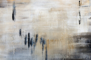 Abstract textured painting in neutral beige and gray tones with expressive brushstrokes, modern minimalist art background.