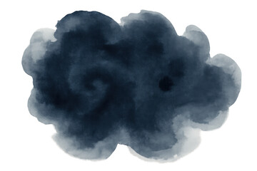 Dark blue watercolor cloud shape creating an abstract ink splatter texture with transparent background