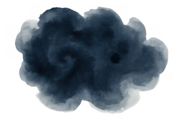 Dark blue watercolor cloud shape creating an abstract ink splatter texture with transparent background