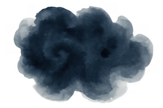 Dark blue watercolor cloud shape creating an abstract ink splatter texture with transparent background - Powered by Adobe