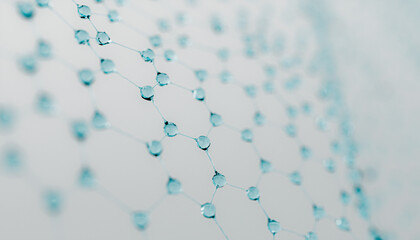 Hexagonal molecular grid, blue atomic lattice structure pattern. Clean science background for biotechnology, pharmacy, or genetic engineering concepts. 3d rendering