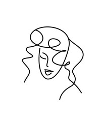 Young woman face icon. Beauty salon logo - a beautiful portrait of a girl with a perfect hairstyle. Facial features, avatar