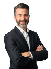 Confident businessman smiling isolated on transparent background