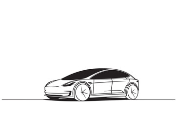 Line art illustration of modern sports car isolated on black and white