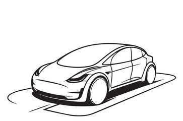 Line art illustration of modern sports car isolated on black and white