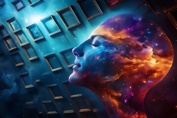 human head with binary code