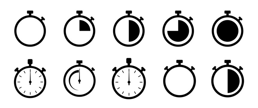 Timer vector icons. Countdown timer and stopwatch symbol flat. Vector illustration.