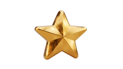 Shiny gold five pointed star award icon isolated on transparent background