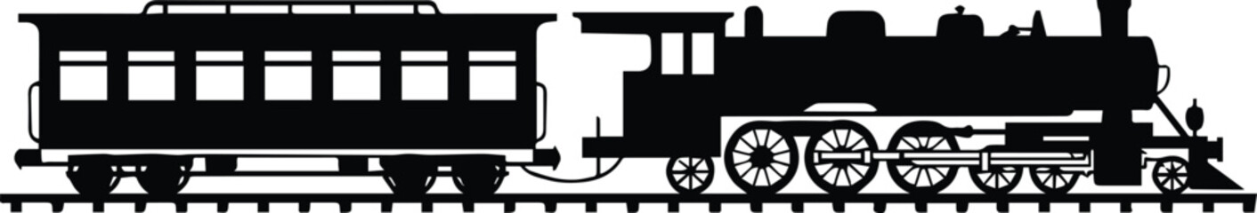 train steam engine and passenger car silhouette on track vector design © AIcon Star